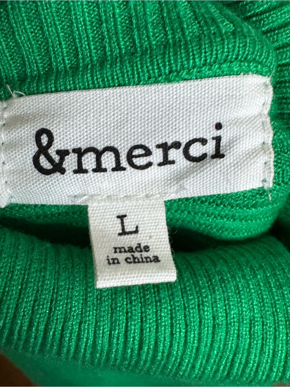 &merci Green Ribbed Ruffled Turtleneck Sweater Size L - Picture 4 of 5